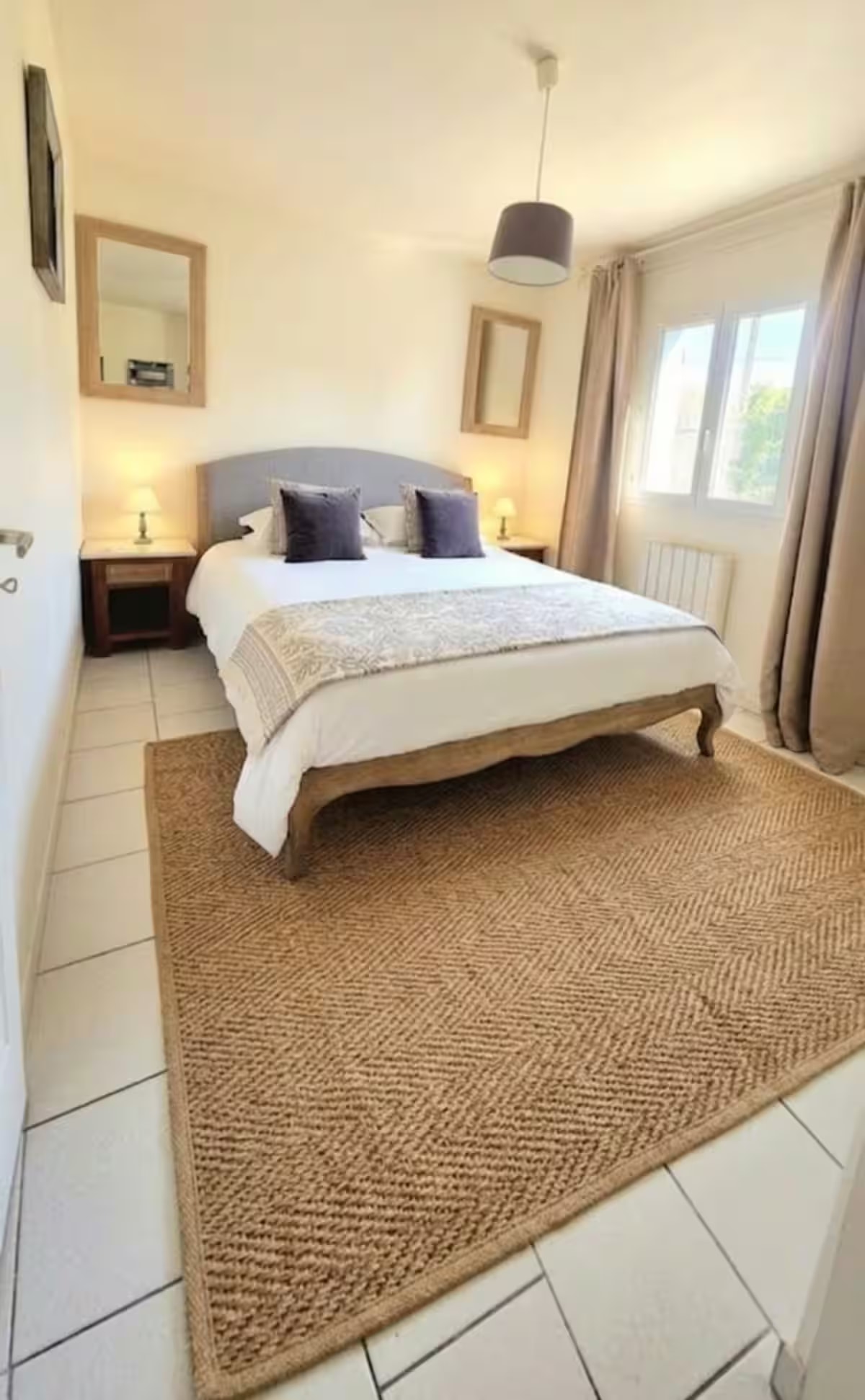 Double bedroom with French oak bed and garden light